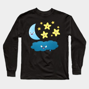 Cute singing stars, moon and cloud cartoon Long Sleeve T-Shirt